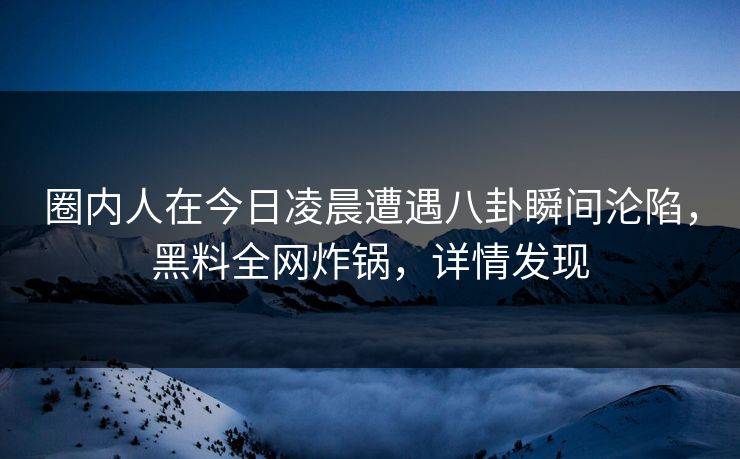 圈内人在今日凌晨遭遇八卦瞬间沦陷，黑料全网炸锅，详情发现