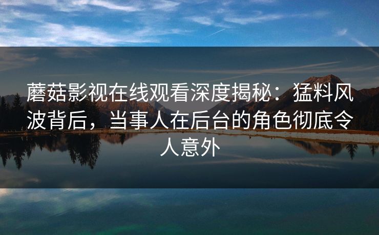蘑菇影视在线观看深度揭秘:猛料风波背后,当事人在后台的角色彻底令人意外